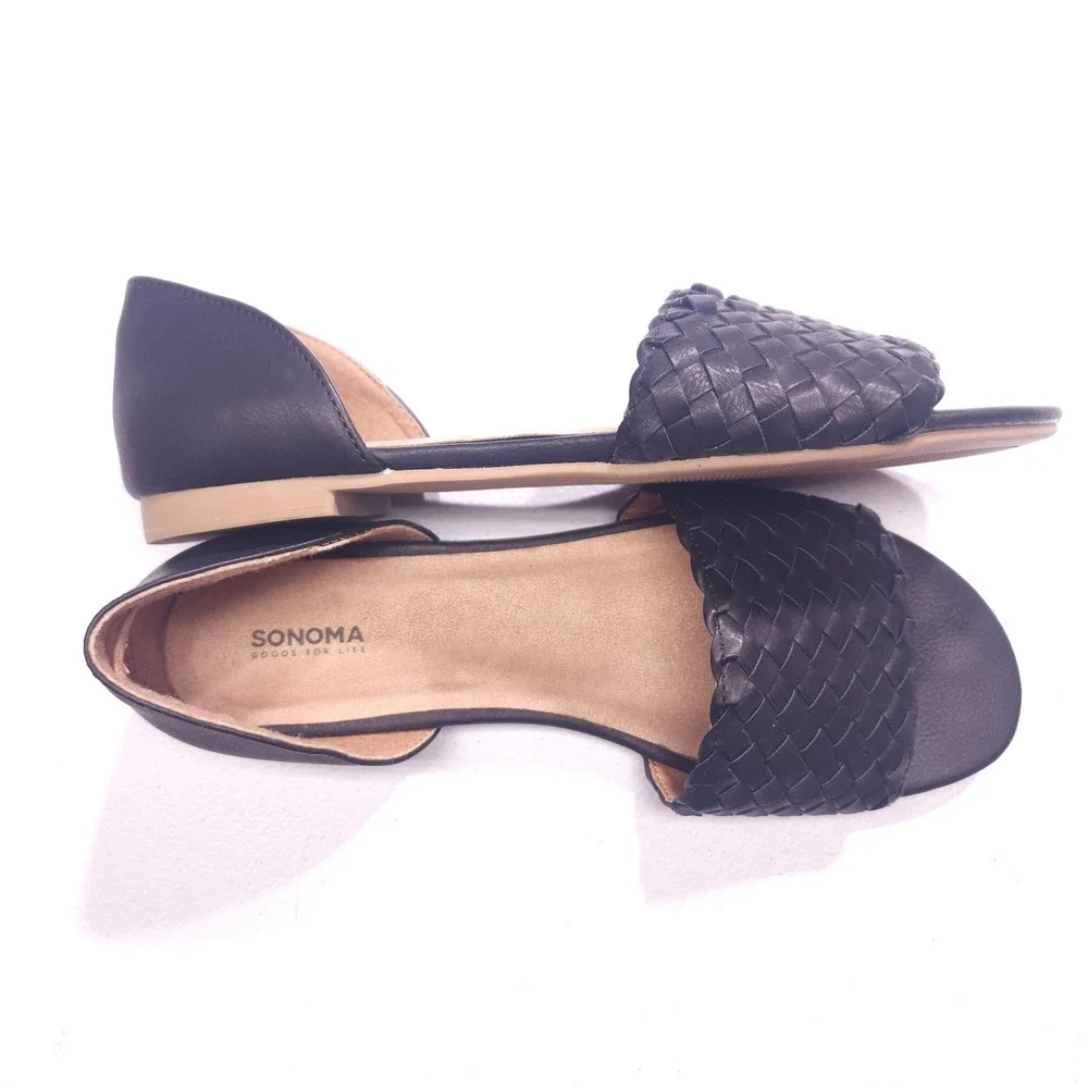 Sonoma Goods For Life Sandals Womens 8 Black Woven‎ D'Orsay Slip On Flats
